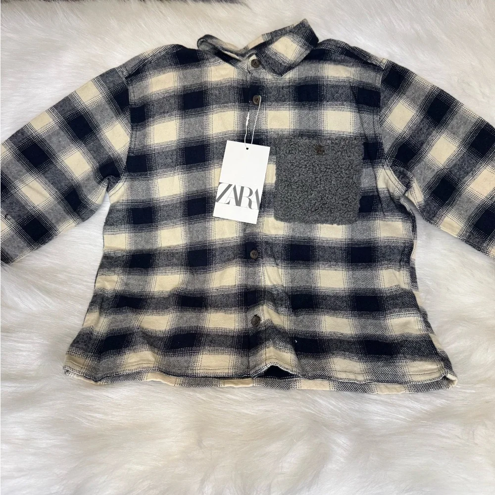 Zara Kids Plaid Shirt - Black and Cream - Picture 2 of 5